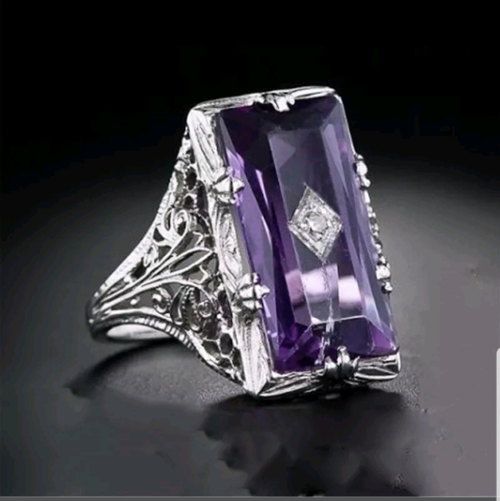 Big stone sterling silver purple amethyst ring new - Picture 1 of 2